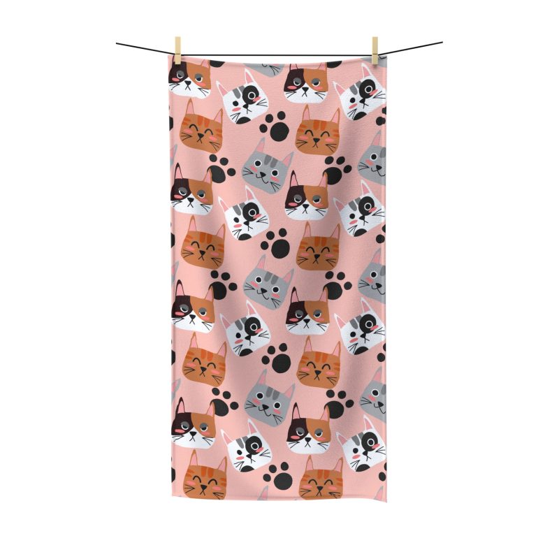 Cat Lover's Polycotton Pet Towel, Cute Cat Print Beach Towel, Pet Owner Gift, Fun Home Decor