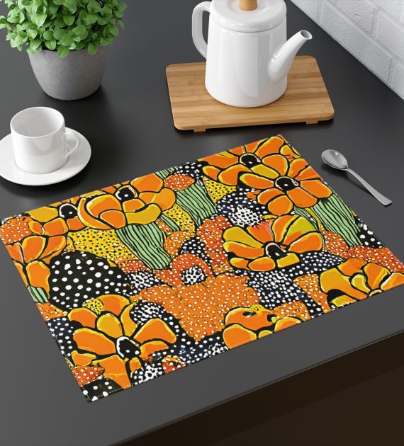Placemat Orange Black Japanese Flower Pattern - Image 2