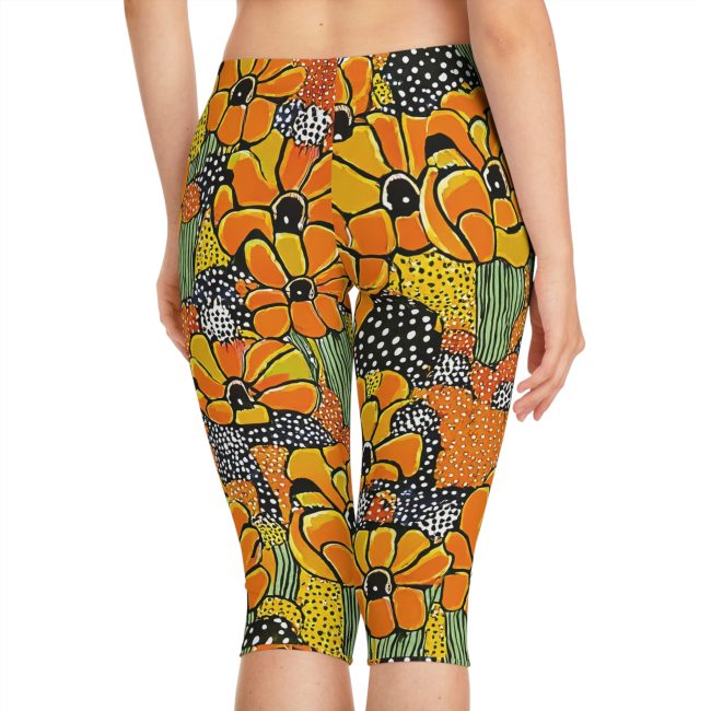 Vibrant Floral Capri Leggings, Women’s Activewear, Stylish Workout Pants, Summer Fashion, Festival Clothing, Eco-Friendly Leggings