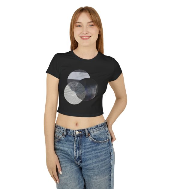 Chic Women's Baby Tee with Modern Circle Design, Casual Wear, Summer Top, Trendy Fashion, Gift for Her, Everyday Style - Image 3