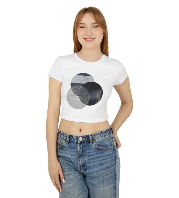 Chic Women's Baby Tee with Modern Circle Design, Casual Wear, Summer Top, Trendy Fashion, Gift for Her, Everyday Style - Image 7