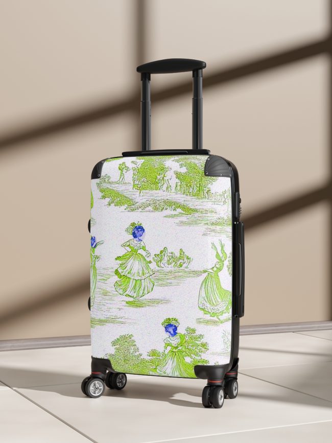 Suitcase Green Toile De Jouy Pattern
