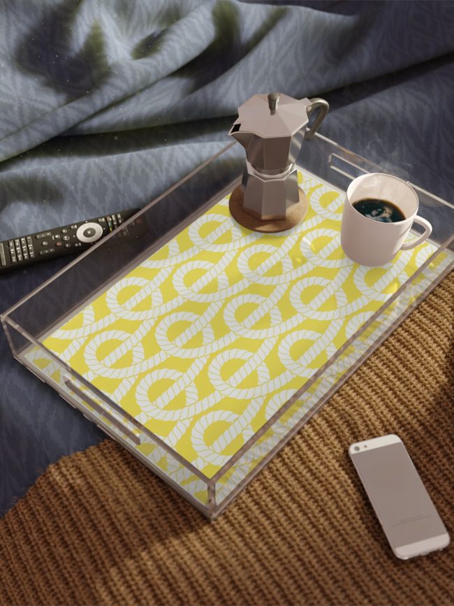 Lemon Yellow Marine Pattern Acrylic Serving Tray