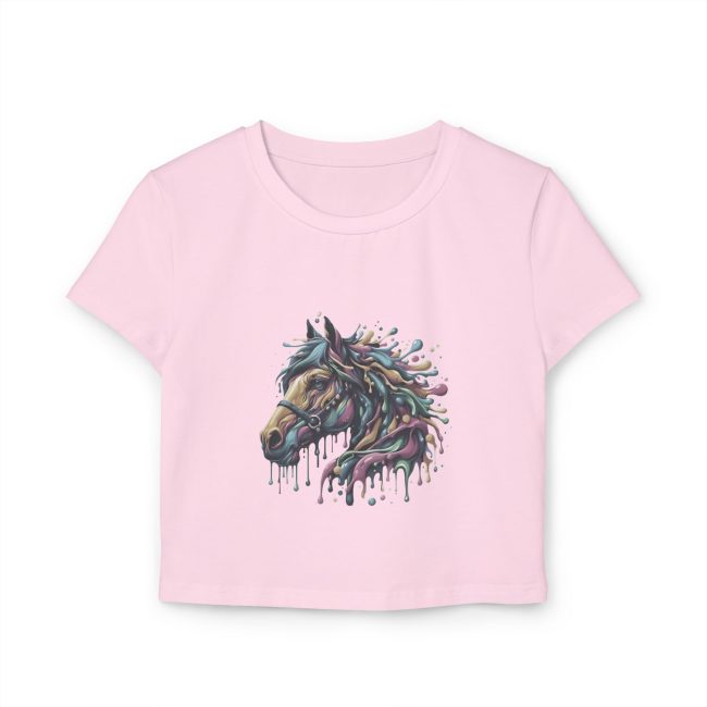 Colorful Horse Art Baby Tee, Casual Women's Shirt, Equestrian Gift, Boho Style Top, Horse Lover Apparel, Festival Wear