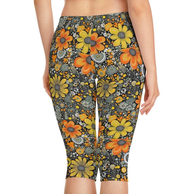 Floral Print Women's Capri Leggings, Vibrant Fitness Leggings, Boho Activewear, Summer Yoga Pants, Cute Loungewear for Her