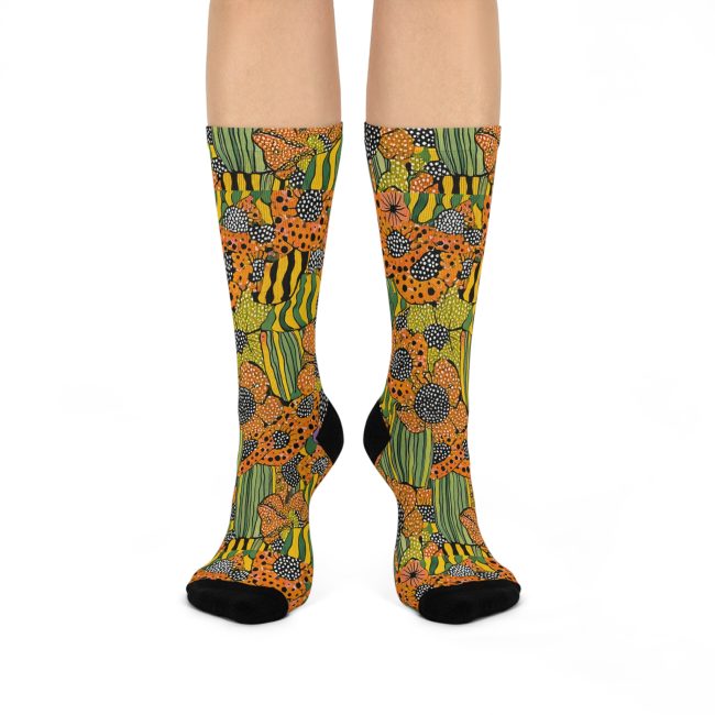 Vibrant Floral Cushioned Crew Socks | Fun Gift for Flower Lovers, Unique Casual Style, Cozy Home Wear, Colorful Accessories