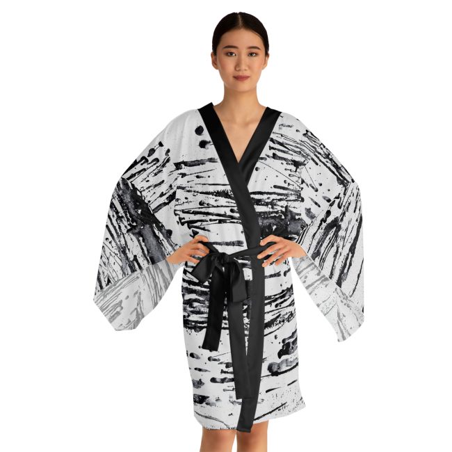 Chic Abstract Long Sleeve Kimono Robe, Spa Day Essentials, Relaxation Gift, Lounge Wear, Homewear, Unique Fashion Statement