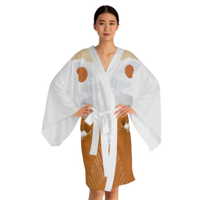 Chic Abstract Pattern Long Sleeve Kimono Robe, Soft Lounge Wear, Boho Fashion, Cozy House Coat, Perfect Gift for Her