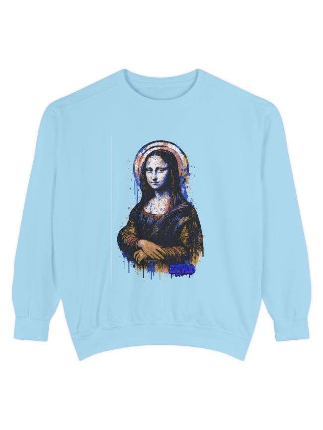 Orange Blue Mona Lisa Unisex Garment Dyed Sweatshirt