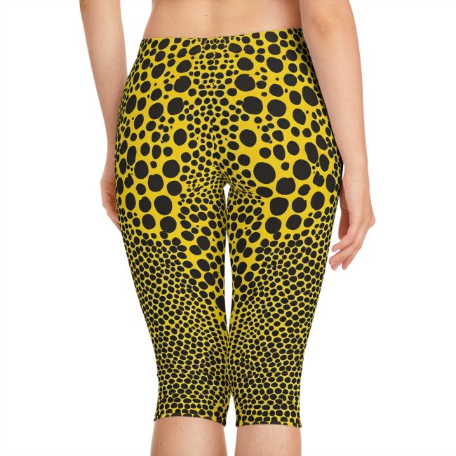 Chic Animal Print Capri Leggings, Stylish Fitness Wear, Trendy Workout Pants, Unique Leggings for Women, Yellow Dot Pattern Active Wear