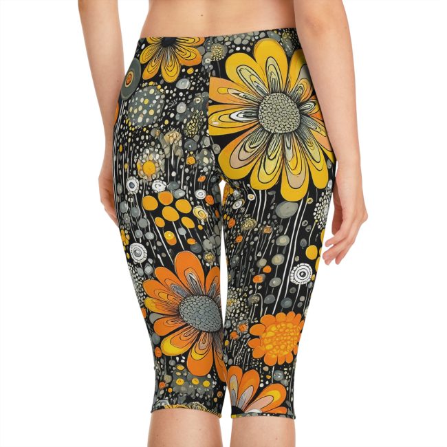 Women's Floral Capri Leggings | Bohemian Activewear, Summer Outfit, Yoga Pants, Festival Fashion, Comfortable Lounge Wear