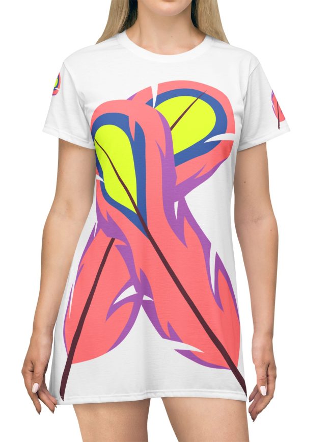 Vibrant Feathers Graphic T-Shirt Dress