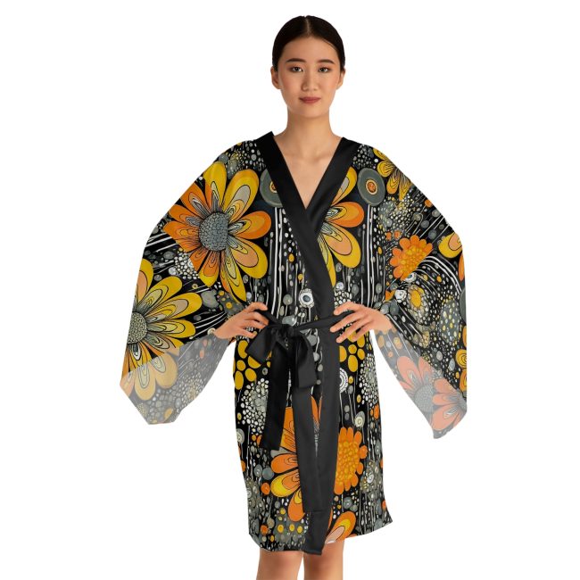 Floral Print Long Sleeve Kimono Robe, Relaxing Lounge Wear, Bohemian Style Robe, Perfect for Lounging, Gift for Her