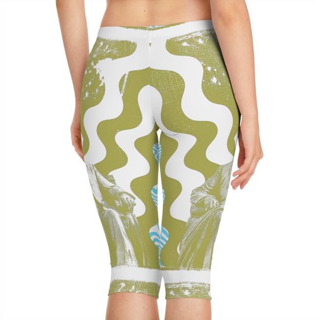 Artistic Women's Capri Leggings, Trendy Casual Wear, Fitness Leggings, Unique Yoga Pants, Stylish Athletic Apparel