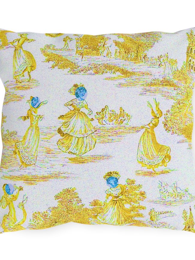 Outdoor Pillows Yellow Toile De Jouy Pattern