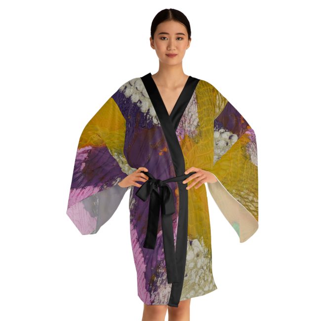 Vibrant Long Sleeve Kimono Robe - Bohemian Loungewear, Colorful Kimono Jacket, Unique Birthday Gift, Artsy Fashion, Relaxation Wear