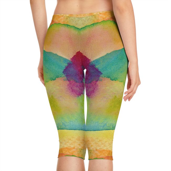 Vibrant Women's Capri Leggings - Colorful Watercolor Print, Yoga Pants, Workout Gear, Casual Style, Spring Fashion