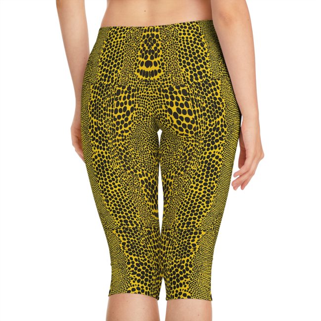 Fierce Yellow Snake Print Women's Capri Leggings | Trendy Activewear, Fitness Outfit, Workout Pants, Casual Lounge Wear, Summer Style