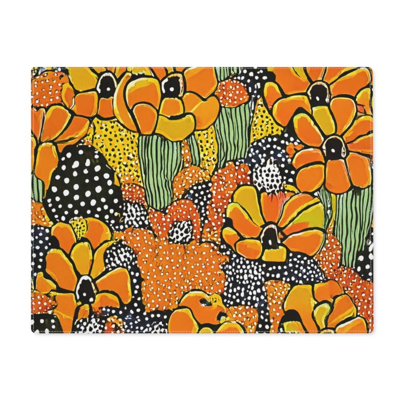 Placemat Orange Black Japanese Flower Pattern