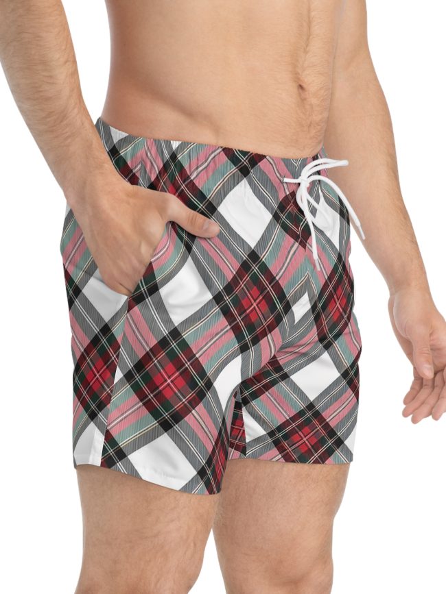 Tartan Style Burgundy Swim Trunks