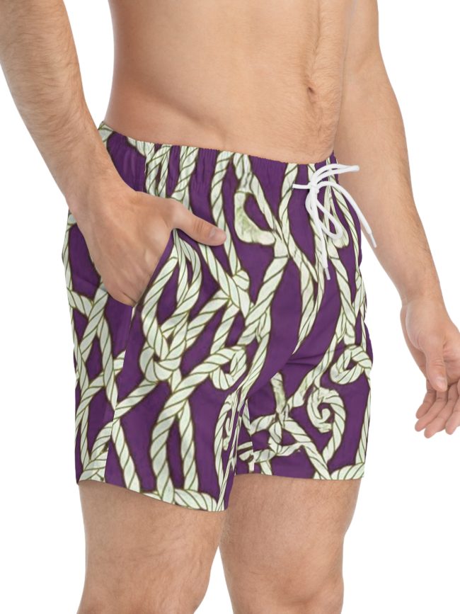 Navy Style Purple Pattern Swim Trunks