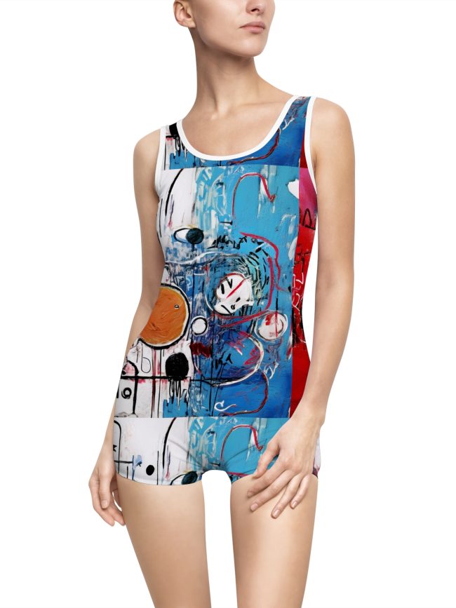 80s Abstract Art Women Vintage Swimsuit