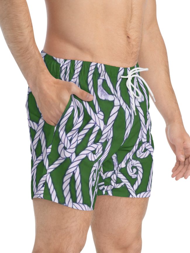 Green Navy Style Swim Trunks