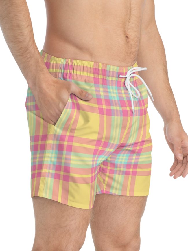 Swim Trunks Tartan Style Mustard Color